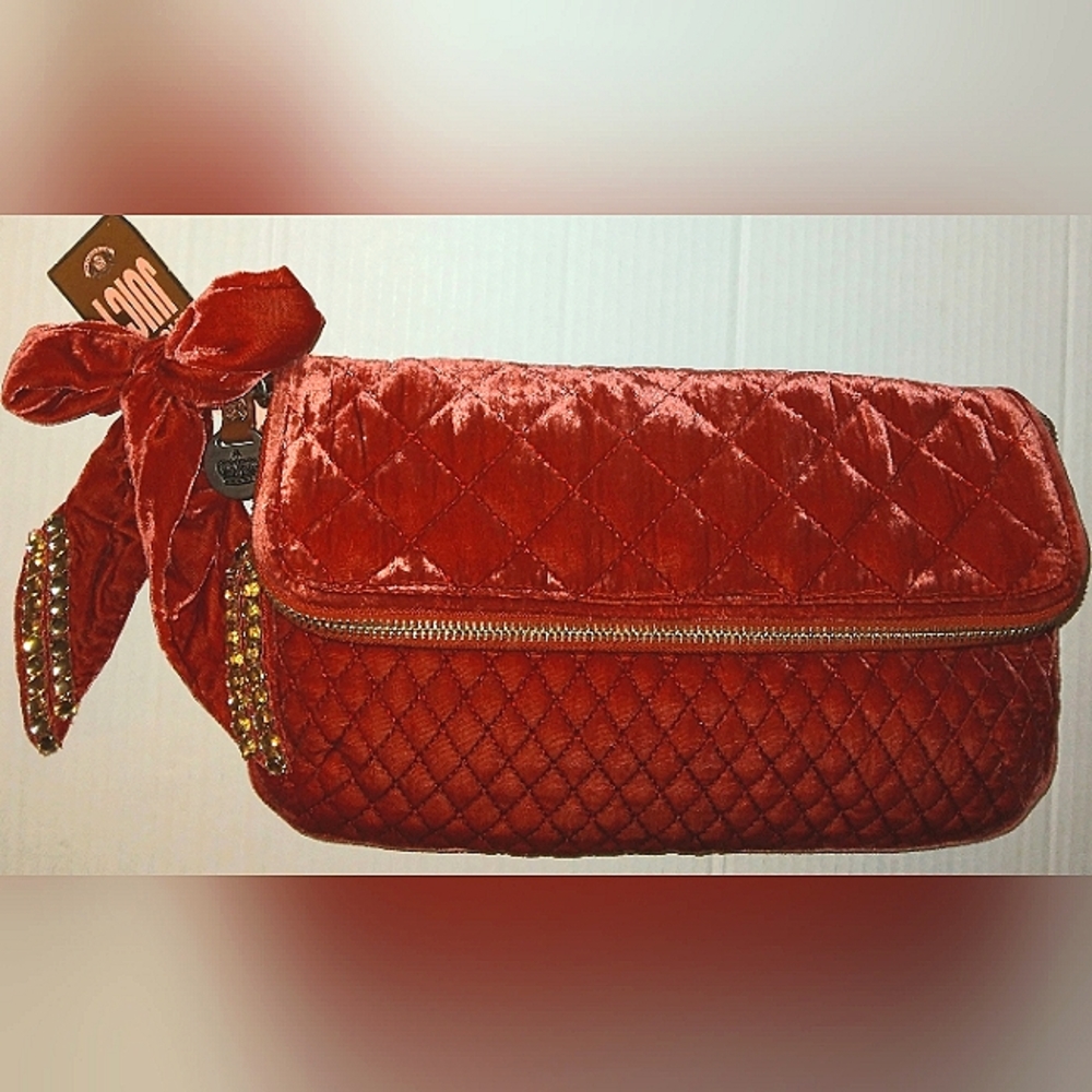 NWT☆JUICY COUTURE☆Oversized Foldover Quilted Velour Bow Clutch☆Beautiful☆Rare☆